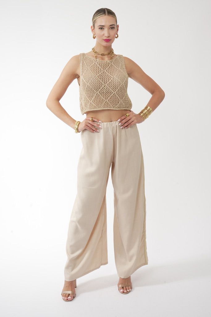 Beige Gold stripe loose trouser