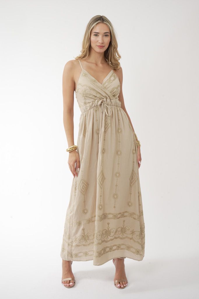Sand Beige boho dress me tirantes