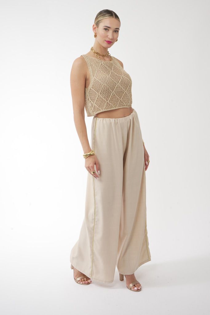Beige Gold stripe loose trouser