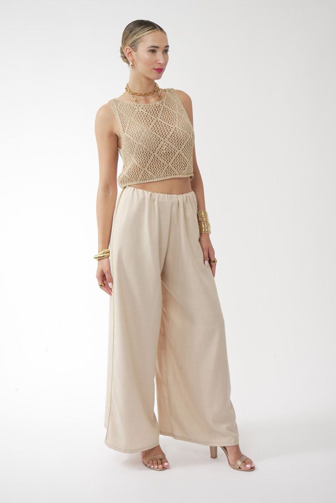 Beige Gold stripe loose trouser