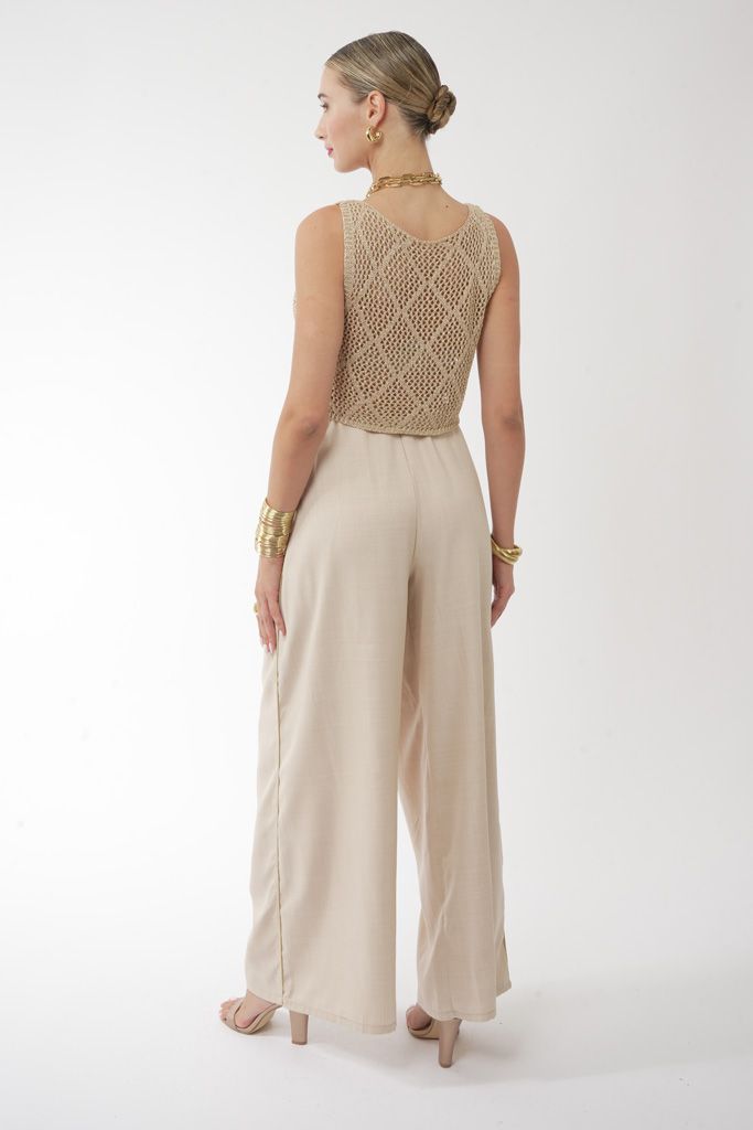 Beige Gold stripe loose trouser