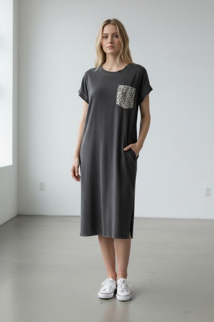 t shirt dress, charcoal grey, midi