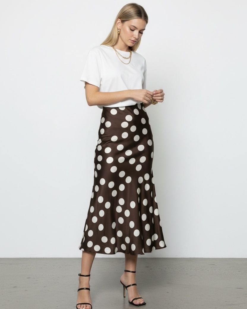 Cocoa,Cream, Polka, Skirt,satin
