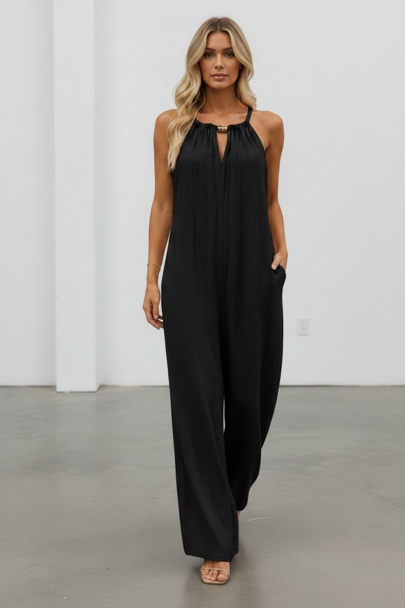 Midnight ,Halter ,Wide-Leg ,Jumpsuit